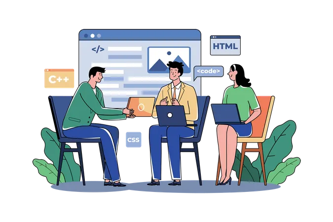 Team Writes Code Programming For App Or Website  Illustration