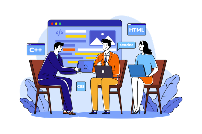 Team Writes Programming Code For App Or Website  Illustration