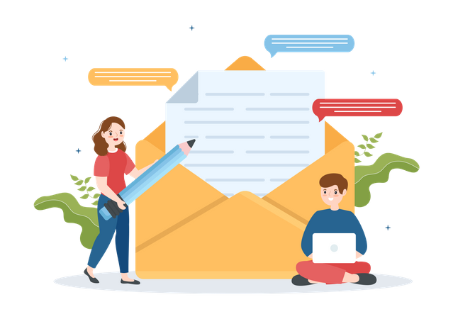 Team writing marketing email  Illustration