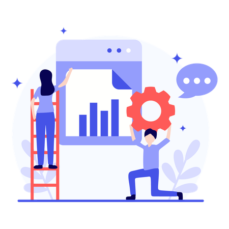 Team arbeitet an der Datenanalyse  Illustration