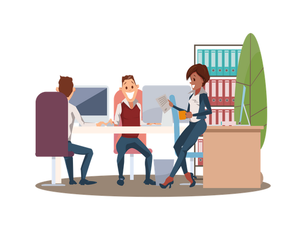 Teamarbeit am Büroarbeitsplatz  Illustration