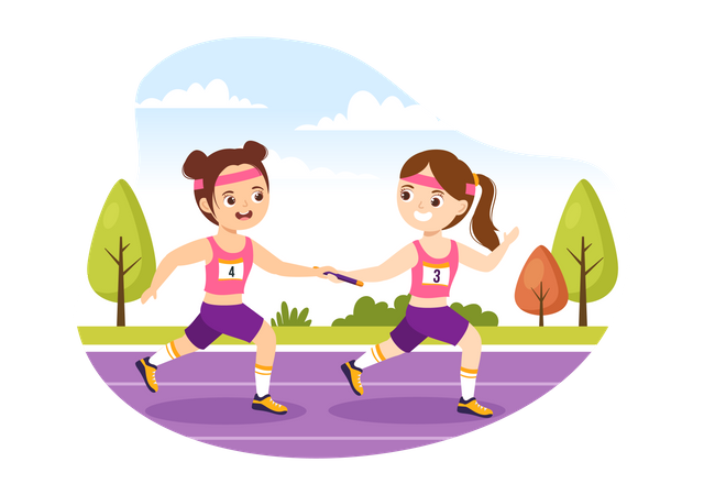 Teammates running in race  Illustration