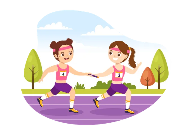 Teammates running in race Illustration