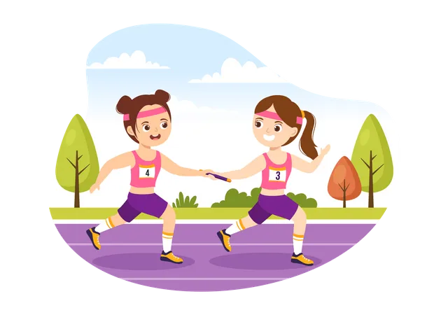 Teammates running in race  Illustration