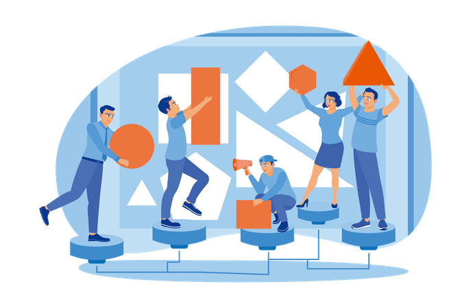 Teammitglieder arbeiten an Geschäftsstrategien  Illustration