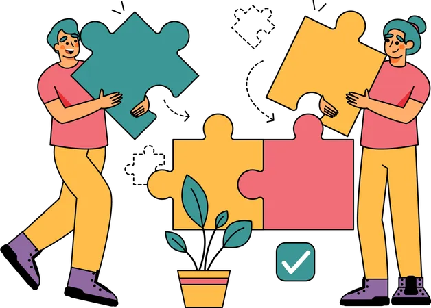 Teams Work to solve business puzzles  Illustration