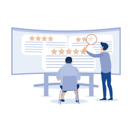 Teamüberwachung Online-Feedback-Bewertung zur Verbesserung des positiven Markenrankings und Gewinnung des Kundenvertrauens  Illustration