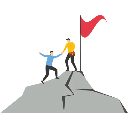 Teamwork Businessman Holding Hand Helping Team Colleagues Climbing To Reach Business Goal Illustration