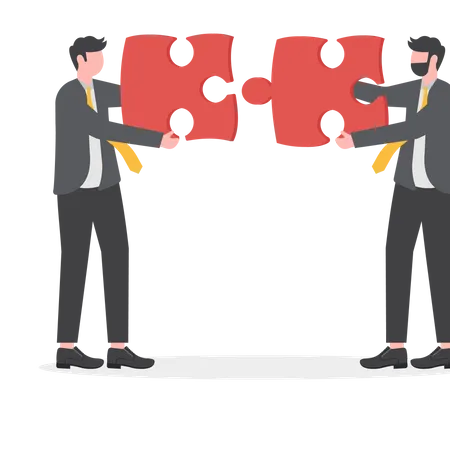 Partnership Or Teamwork Two Businessmen Joining Together Large Jigsaw Puzzle Pieces Illustration