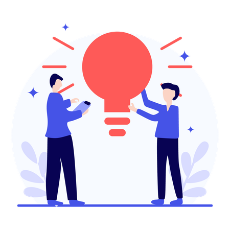 Teamwork and Innovation with Lightbulb  Illustration