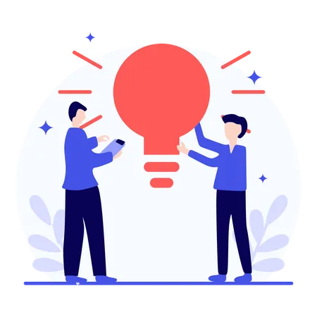 Teamwork and Innovation with Lightbulb  Illustration