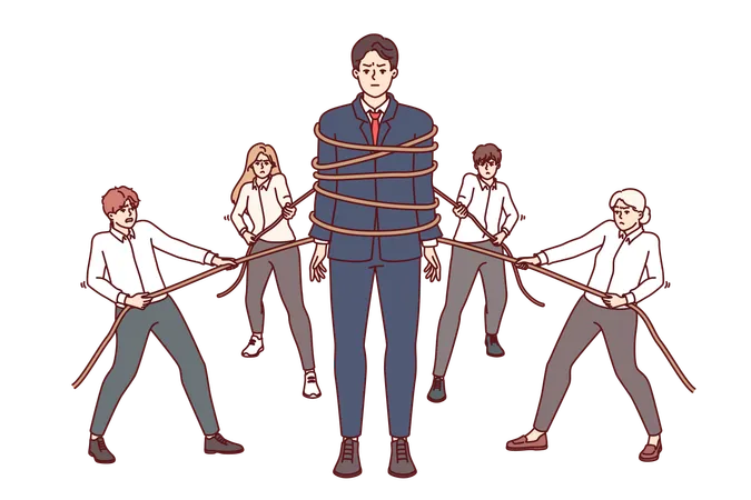Teamwork business people with ropes together creating strong colleague to solve corporate problems  イラスト