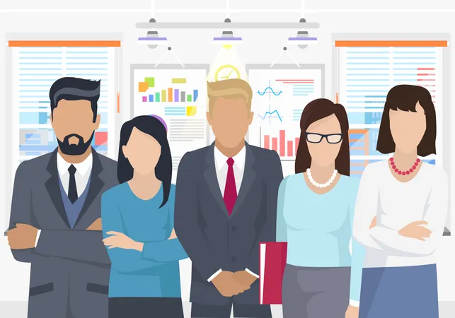 Business Team Ready To Work Teamwork Coworkers Characters Communication Team Building And Business Partnership Businessmen People Cooperation Collaboration Office Workers Clerks Standing Together Illustration