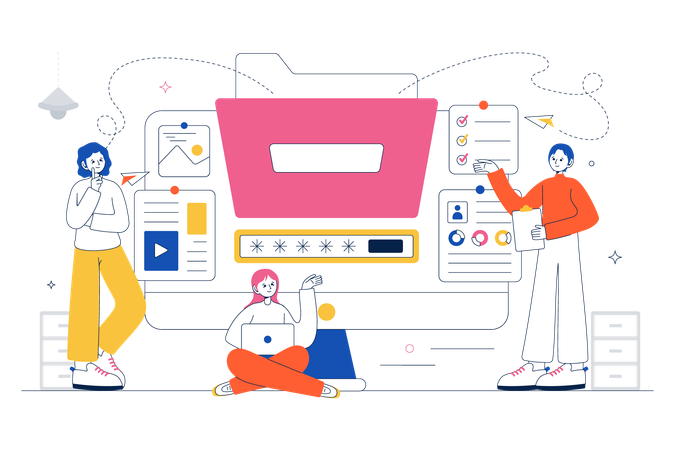 Teamwork Collaboration File management  Illustration