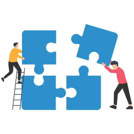 Teamwork  connecting puzzle elements Illustration