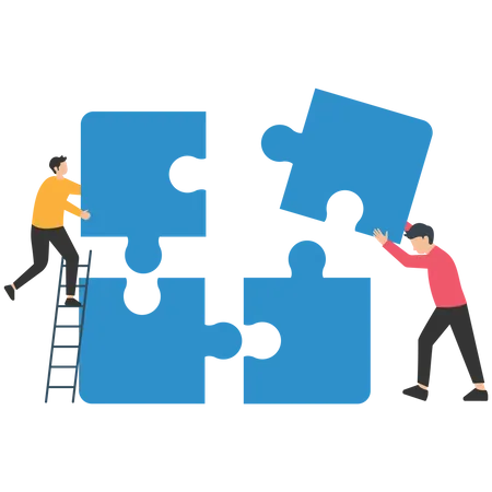 Teamwork  connecting puzzle elements Illustration