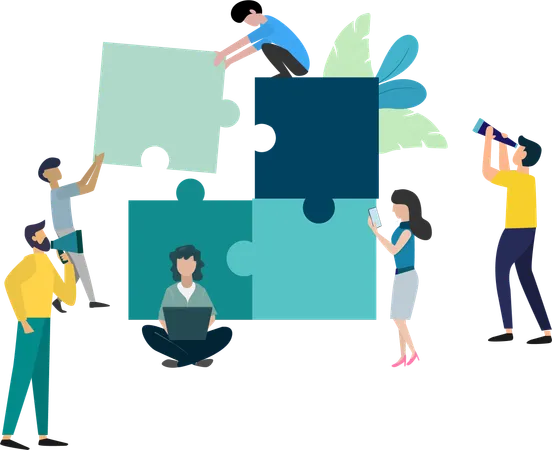 People Connect Business Idea Puzzle Elements Teamwork Cooperation Vector Picture Illustration