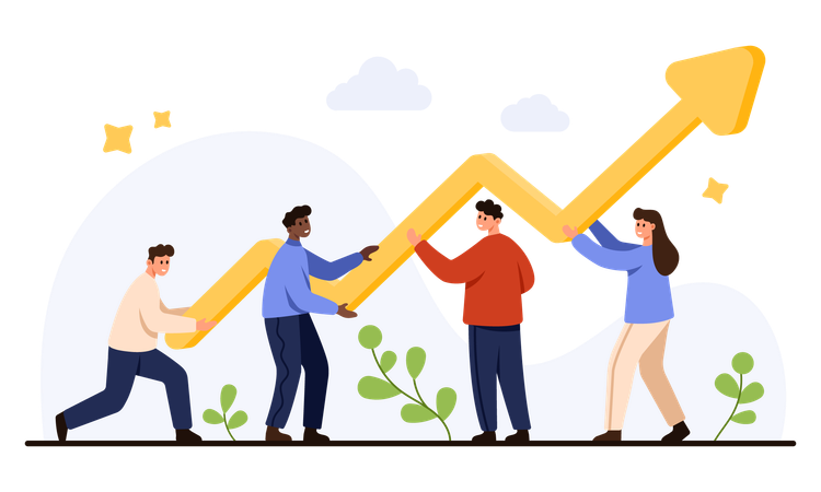 Teamwork Driving Upward Business Growth Success  Illustration