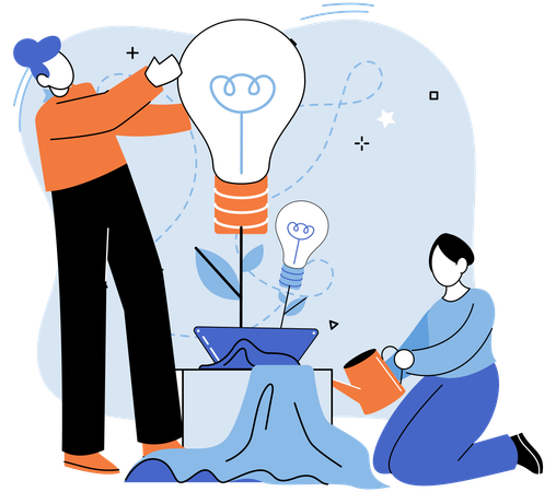 Teamwork help get solution to solve problem in implementation of new idea  Illustration