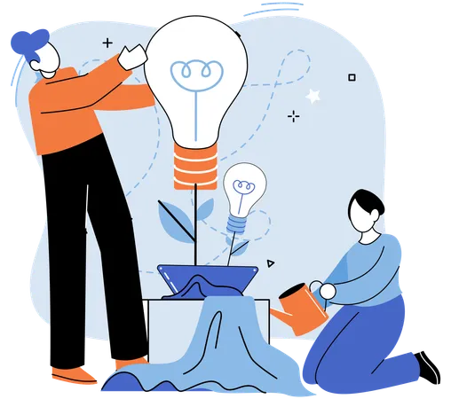 Teamwork help get solution to solve problem in implementation of new idea  Illustration