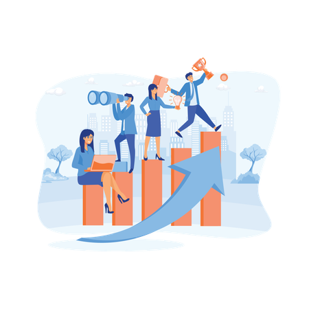 Teamwork help growing revenue growth and achievement  Illustration