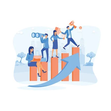 Teamwork help growing revenue growth and achievement  Illustration