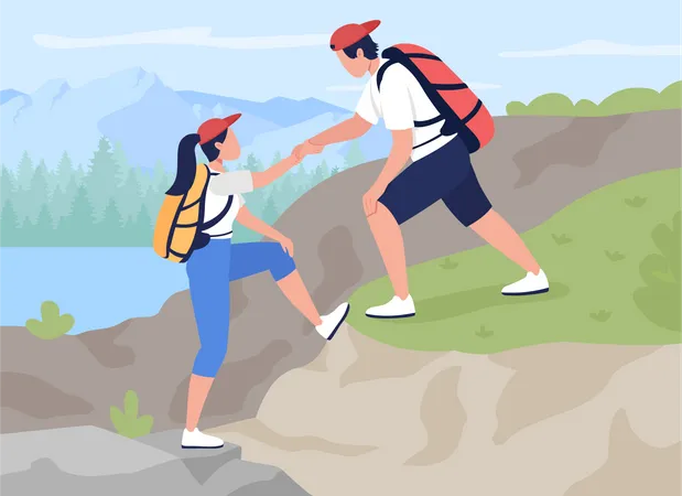 Teamwork in mountain climbing Illustration