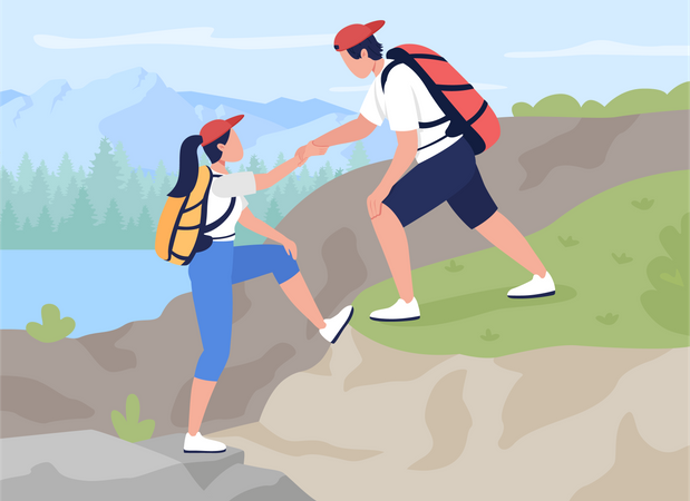 Teamwork in mountain climbing  일러스트레이션