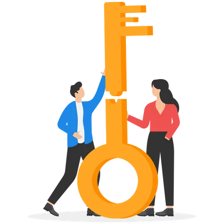 Two Business Teamwork Jigsaw The Keys Together Concept Business Partnership Vector Illustration Flat Business Cartoon Character Design Style Illustration