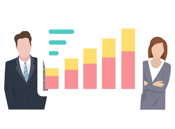 Colleagues Talk About Financial Indicators Workers Communicate Solve Business Development Issues Collaboration And Discussion Graphical Business Report With Charts Teamwork Joint Work In Company イラスト