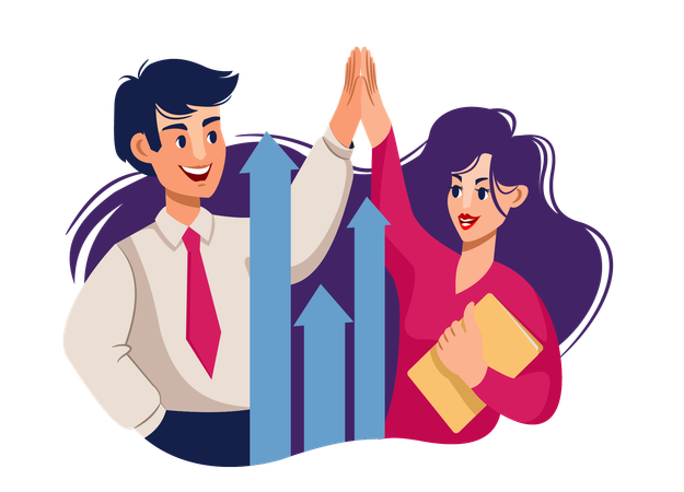 Teamwork of business man and woman high-fiving each other after successful negotiations with buyers  Illustration