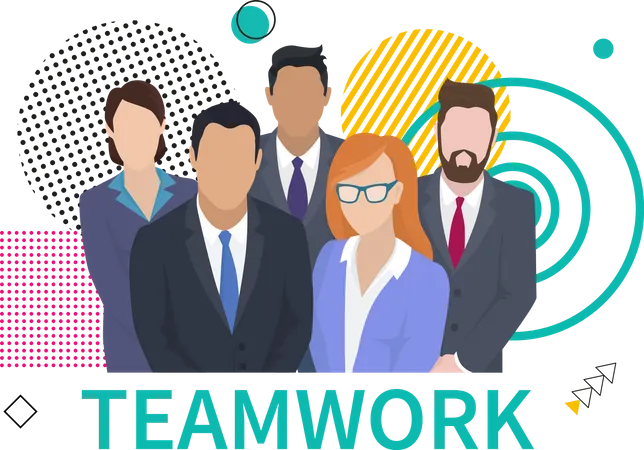 Business Team Ready To Work Teamwork Coworkers Characters Communication Team Building And Business Partnership Businessmen People Cooperation Collaboration Office Workers Clerks Standing Together イラスト