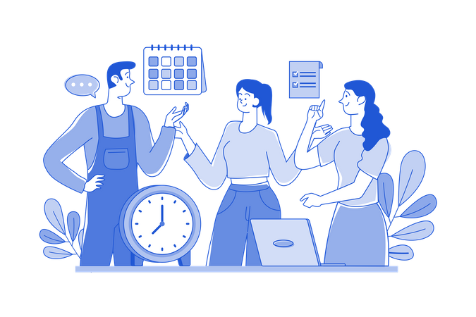Teamwork Of People with schedules and tasks  Illustration