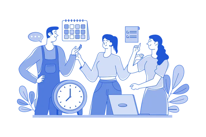 Teamwork Of People With Schedules And Tasks Illustration