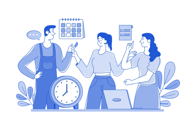 Teamwork Of People with schedules and tasks  Illustration