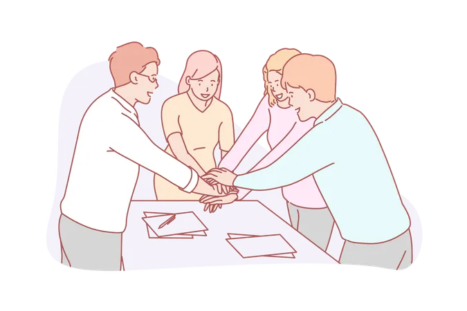 Teamwork Or Coworking Business Concept Young Business People Is Ready For Teamwork And Set Up For Success Businessmen And Women Coworkers Are Ready To Do Ambitious Project Simple Flat Vector Illustration