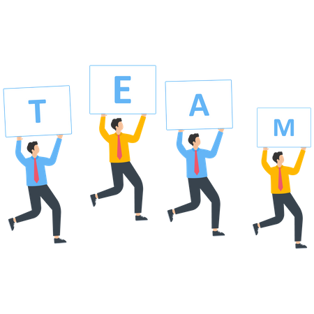 Teamwork People standing in line holding a text board  Illustration