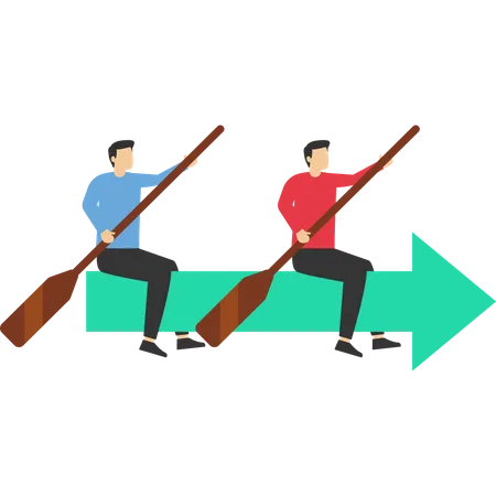 Teamwork rowing arrow to target  Illustration