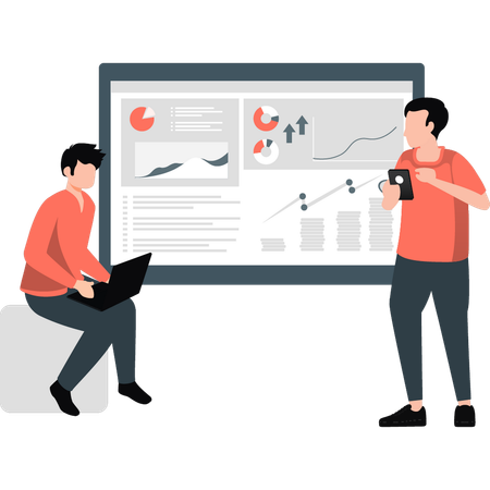 Teamwork solve business development issue and confer about report  Illustration