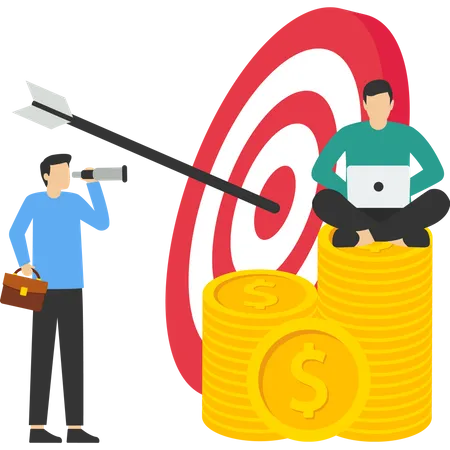 Concept Of Teamwork To Achieve Targets Build Organizational Success By Setting Proper Marketing Targets Look At Market Needs Flat Vector Illustration Illustration