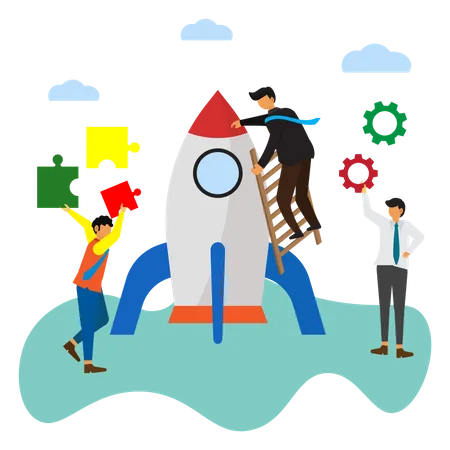 Teamwork to build a Startup Illustration