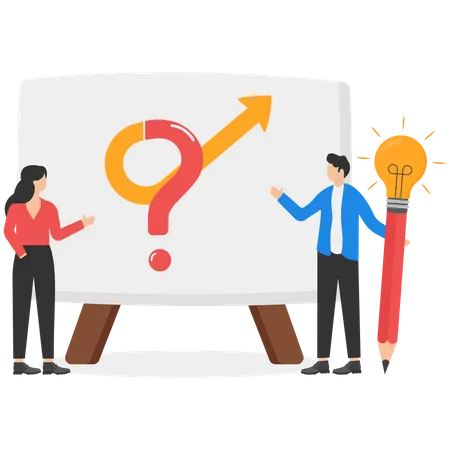 Teamwork To Solve Business Problem Cooperation Or Collaboration In Company To Achieve Business Success Concept Businessmen And Women Colleagues Help Put Solution Arrow On Question Mark Problem Sign Illustration