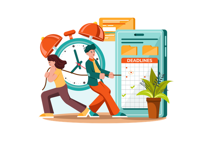 Teamwork with schedules and tasks Illustration