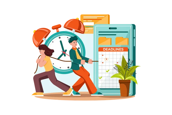 Teamwork with schedules and tasks Illustration