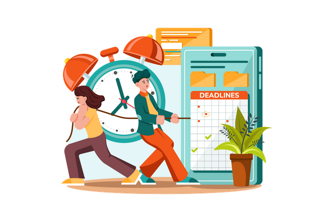 Teamwork with schedules and tasks  Illustration