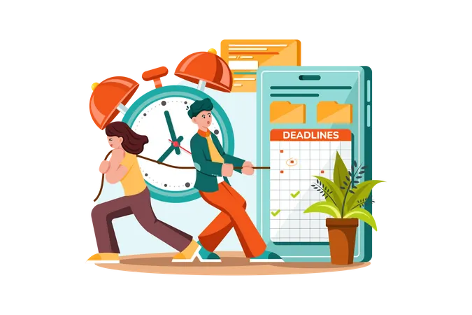 Teamwork with schedules and tasks  Illustration