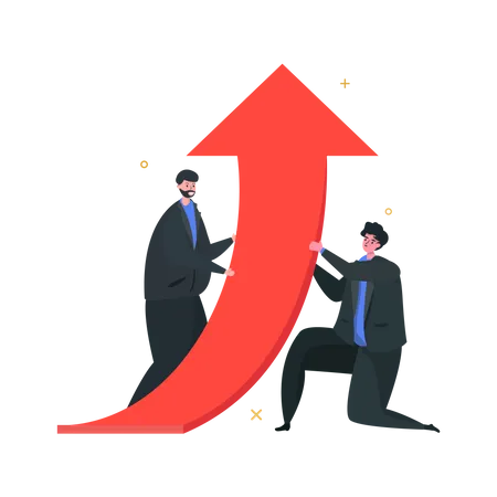 Teamwork Illustration With Pointing Arrow Up For Business Growth And Achieving Success Concept Illustration
