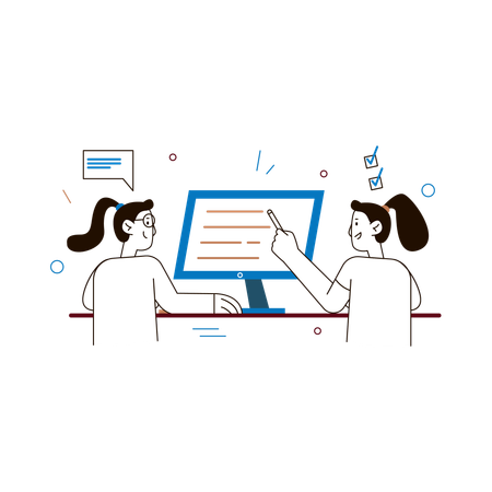 Teamzusammenarbeit am Computer  Illustration