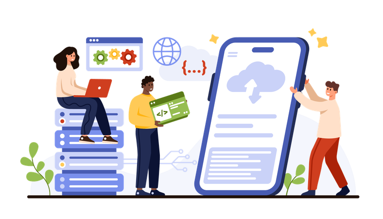 Teamzusammenarbeit über Cloud Computing zur Steigerung von Produktivität und Innovation  Illustration