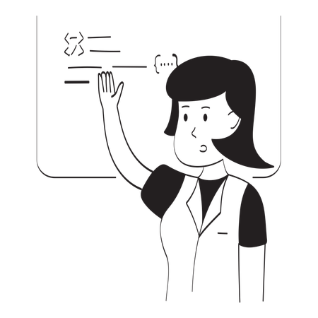 Tech instructor showing details of software  Illustration
